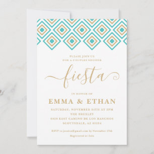 Fiesta Couples Shower Invitation, Blue and Gold Invitation
