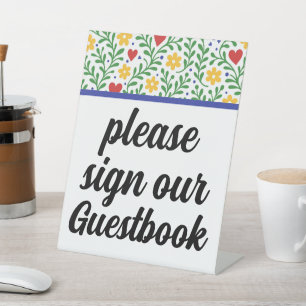 Fiesta de Amor Bold Colourful Floral Guestbook Sig Pedestal Sign