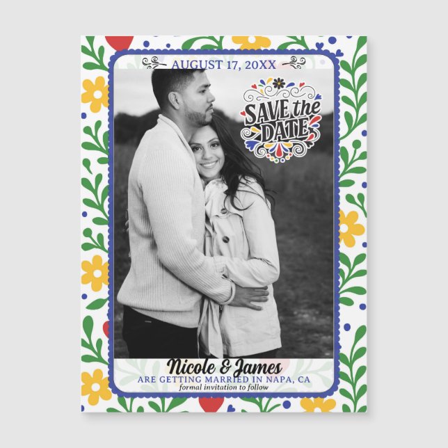Fiesta de Amor Bold Colourful Floral Save The Date (Front)