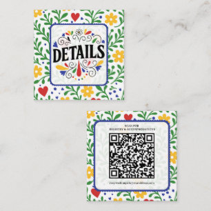 Fiesta de Amor Bold Colourful Floral Wedding Detai Square Business Card