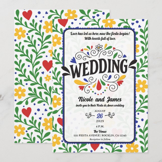 Fiesta de Amor Bold Colourful Floral Wedding Invitation (Front/Back)