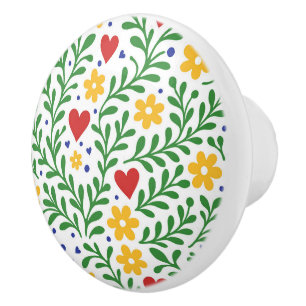 Fiesta de Amor Fun Bold Colourful Floral Ceramic Knob