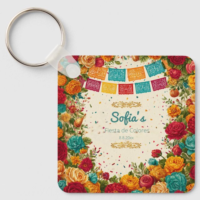 Fiesta de Colores Quinceanera, custom Key Ring (Front)