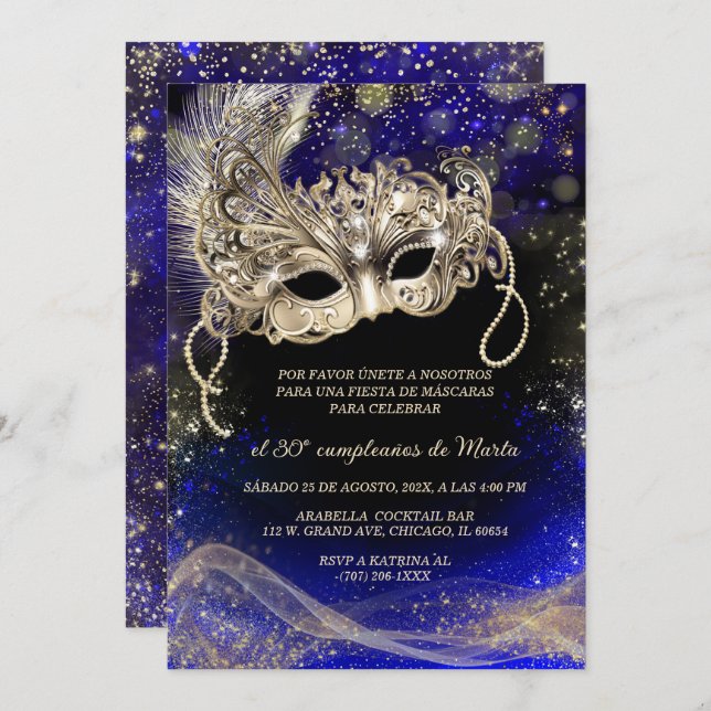 Fiesta de Máscaras 30 Cumpleaños  Invitation (Front/Back)