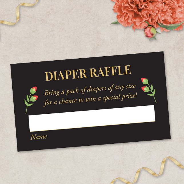 Fiesta Diaper Raffle Card, Red Floral Enclosure Card (Red Floral Mexican Fiesta Baby Shower Diaper Raffle Card)