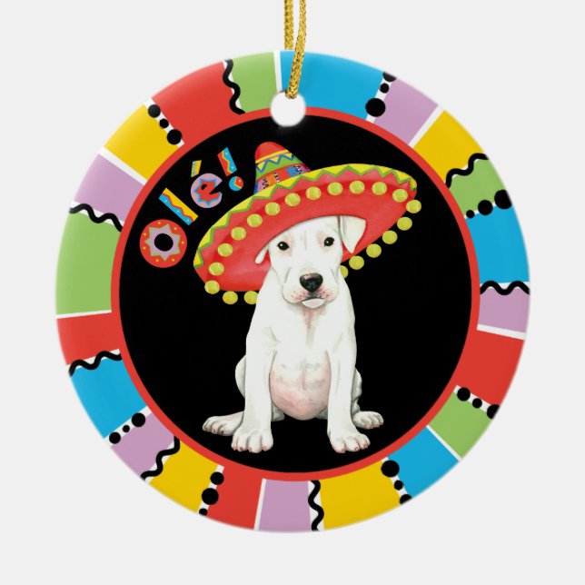 Fiesta Dogo Argentino Ceramic Tree Decoration (Front)
