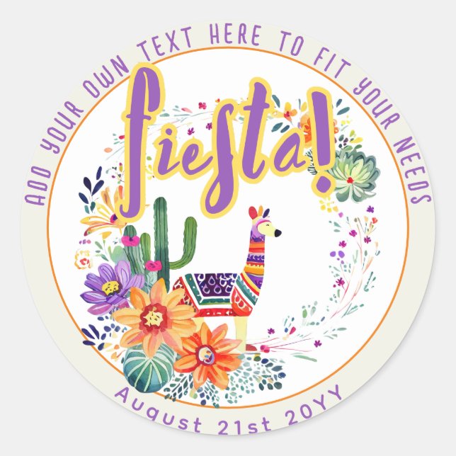 FIESTA Drama Llama Folkart Flowers Custom Classic Round Sticker (Front)