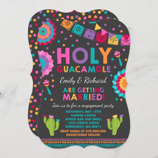 Fiesta Engagement Party Invitation Holy Guacamole (Front/Back)