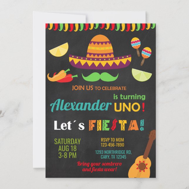 Fiesta first 1st birthday invitation, boy fiesta. invitation (Front)