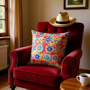 Fiesta Flora Mexican art watercolor Cushion