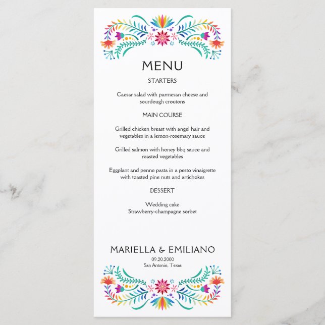 Fiesta Floral Birthday Shower Wedding Menu (Front)