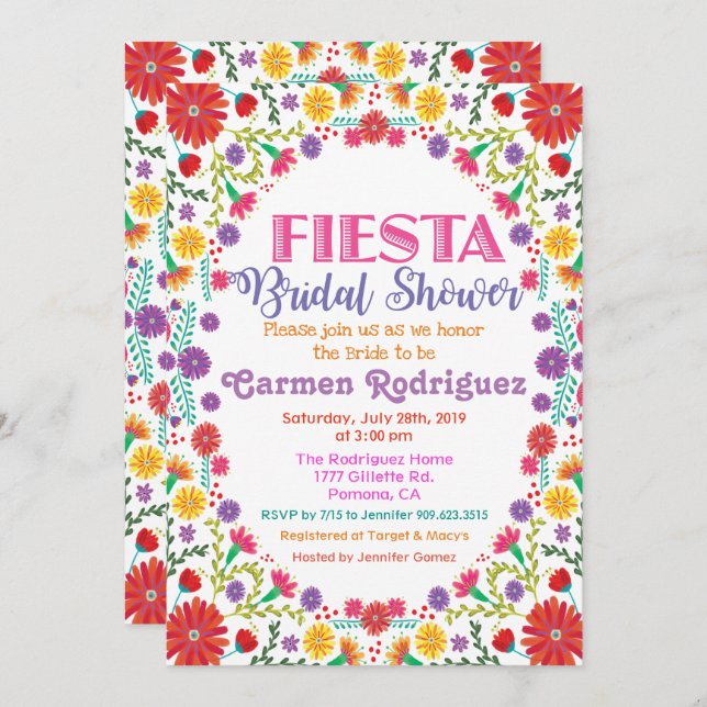 Fiesta Floral Bridal Shower Invitation (Front/Back)