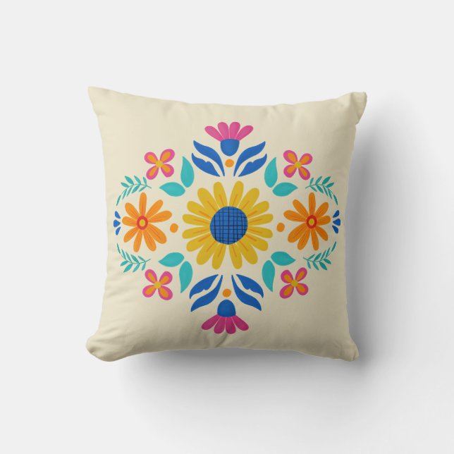Fiesta Floral Throw Pillow (Front)