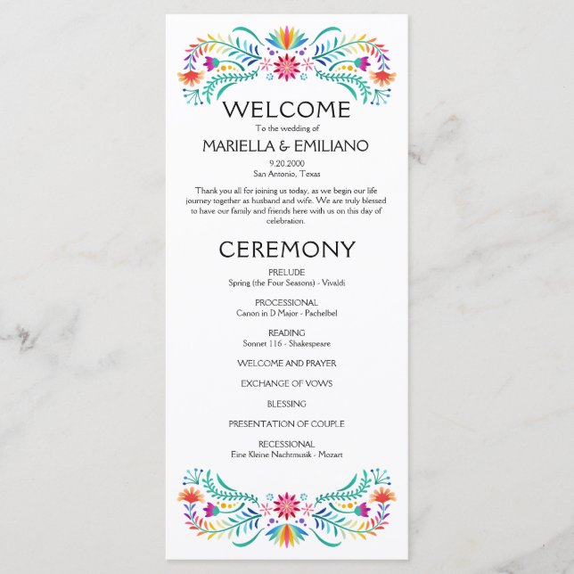 Fiesta Floral Wedding Program Menu (Front)
