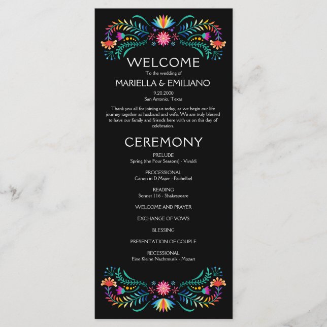 Fiesta Floral Wedding Program Menu (Front)