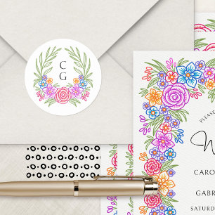 Fiesta Flowers Mexican Wedding Classic Round Sticker