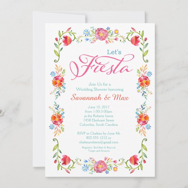 Fiesta Flowers Wedding Shower Invitation 5x7 (Front)