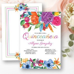 Fiesta Flowers White Colourful Floral Quinceanera Invitation