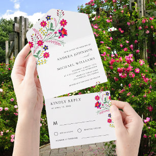 Fiesta Folk Mexican Flowers Colourful RSVP Wedding All In One Invitation
