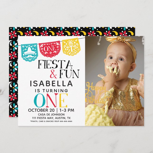 Fiesta & Fun First Birthday Photo Invitation (Front/Back)