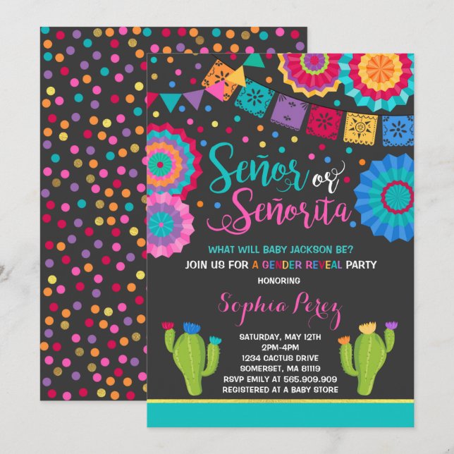 Fiesta Gender Reveal Invitation Señor Or Señorita (Front/Back)