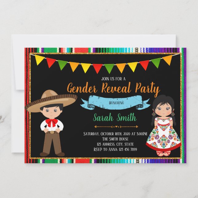 Fiesta gender reveal  party invitation (Front)