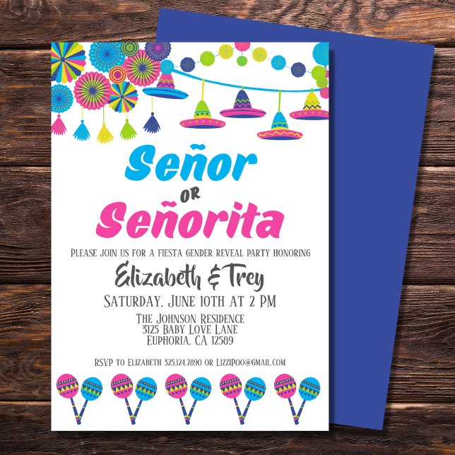 Fiesta Gender Reveal Señor or Señorita  Invitation (A cute invitation for your Fiesta baby gender reveal.)