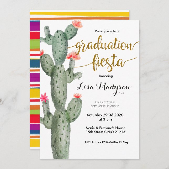 Fiesta Graduation Party Invite card (Front/Back)