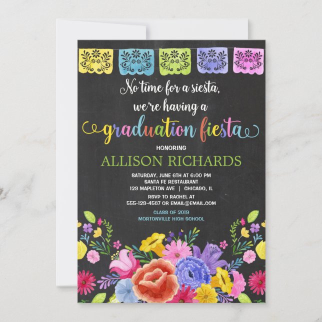 Fiesta graduation party, mexican theme graduation invitation (Front)