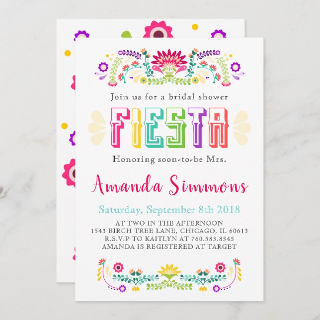 Fiesta Invitation Bridal Shower Birthday Invite (Front/Back)