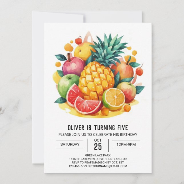 Fiesta Kids Editable Fruits Birthday Invitation (Front)