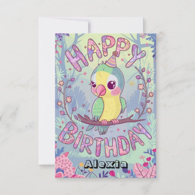 Fiesta Kids Parrot Digital Birthday Card (Front)