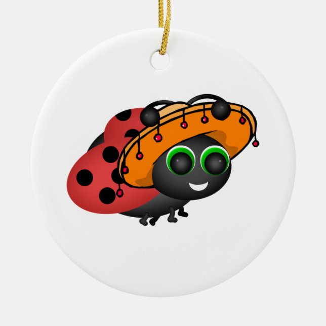 Fiesta Ladybug in Sombrero Ceramic Tree Decoration (Front)