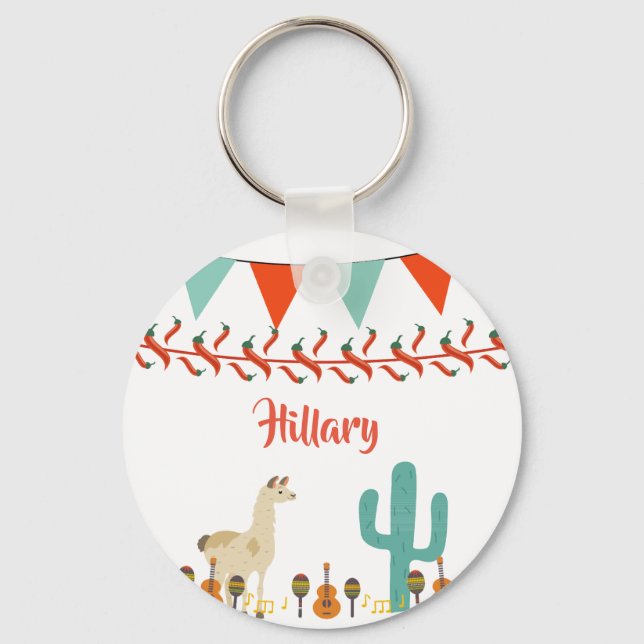 Fiesta lama cactus mexican style name key ring (Front)