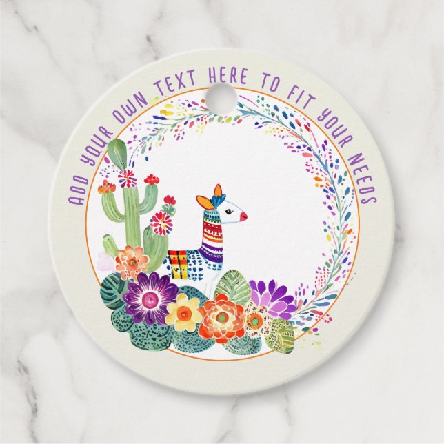FIESTA  Llama Cacti Flowers Favour Tags (Front)