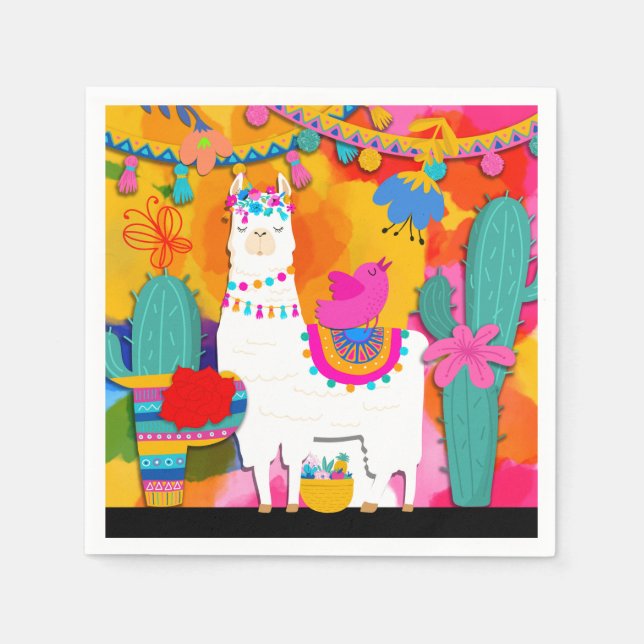 Fiesta Llama Cinco De Mayo Birthday Party Napkin (Front)
