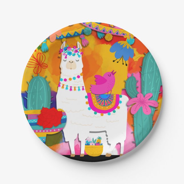 Fiesta Llama Cinco De Mayo Birthday Party Paper Plate (Front)