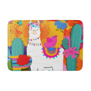 Fiesta Llama Cinco De Mayo Colourful Fun Watercolo Bath Mat