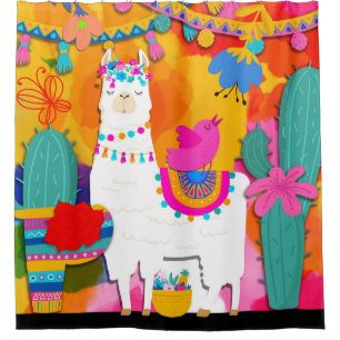 Fiesta Llama Cinco De Mayo Colourful Fun Watercolo Shower Curtain