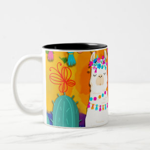 Fiesta Llama Cinco De Mayo Colourful Fun Watercolo Two-Tone Coffee Mug