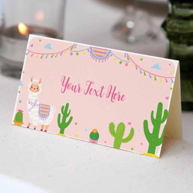 Fiesta Llama Fun Girl Birthday Place Card (Creator Uploaded)