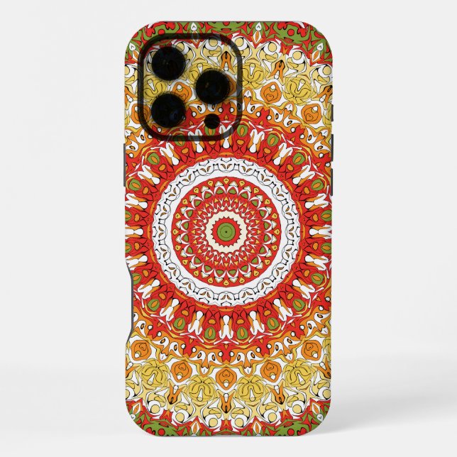 Fiesta Mandala Pattern in Red, Yellow, and Green iPhone Case (Back)