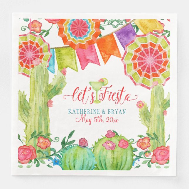 Fiesta Margarita Bridal Shower Cactus Floral Art Napkin (Front)