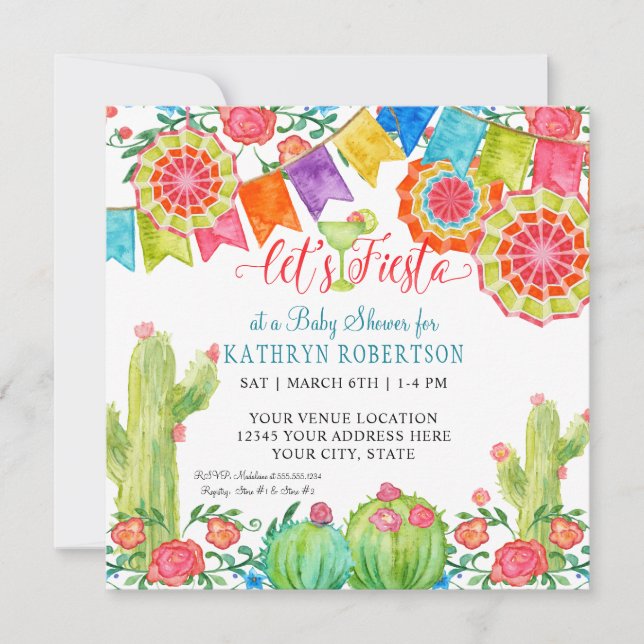 Fiesta Margarita Cactus Baby Boy Shower Banner Art Invitation (Front)