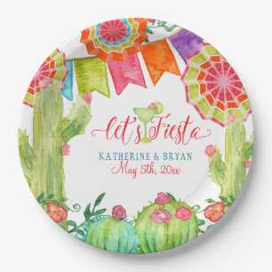 Fiesta Margarita Cactus Bridal Shower Paper Fan Plate