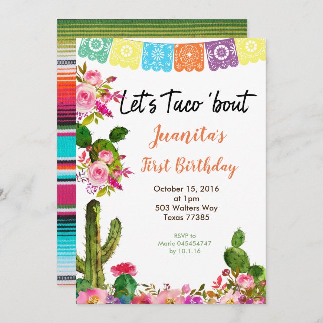 Fiesta Mexican 1st Birthday Party Invitation (Front/Back)