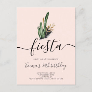 Fiesta Mexican Cactus Birthday Party Invitation Postcard