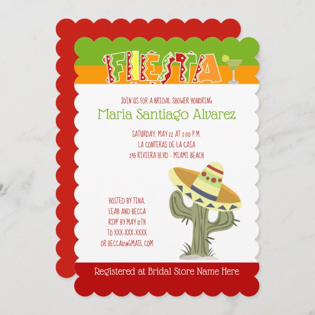 Fiesta Mexican Cinco de Mayo Bridal Shower Invite (Front/Back)