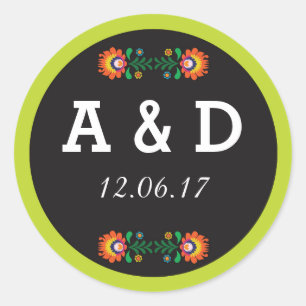 Fiesta Mexican Floral Round Stickers Label