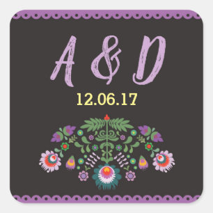 Fiesta Mexican Floral Round Stickers Purple Label